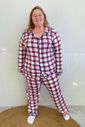 Pijama Americano Plus Size em Suede Xadrez 