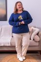 Pijama Longo Feminino Plus Size em Algodão com Detalhe Pompom