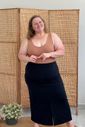 Saia Tania Plus Size Mopdelo Midi com Fenda Frontal