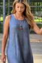 VESTIDO BARRA FRANZIDA MIDI - ESTAMPA  JEANS