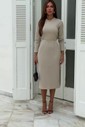 VESTIDO MIDI TÉRMICO C/CINTO - BEGE