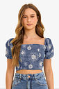 Blusa Feminina Com Manga Bufante e Bordado Minty Blusa Feminina Com Manga Bufante e Bordado Minty