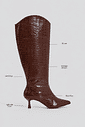 IANCA - BOTA FEMININA SALTO BAIXO CANO LONGO COURO CROCO MARROM
