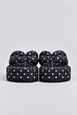 Par do Chinelo Flatform Poá Tiras Puffer Preto e Branco - Sakura visto de frente, destacando as tiras acolchoadas e a plataforma flatform