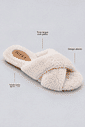 rasteira-feminina-pelos-off-white-ayla Detalhes da rasteira feminina de pelos off white Ayla com tiras cruzadas felpudas