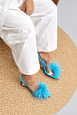 TAMANCO FEMININO SALTO TRANSPARENTE PLUMAS AZUL - TIFFANY TAMANCO FEMININO SALTO TRANSPARENTE PLUMAS AZUL - TIFFANY