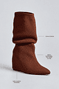 bota-feminina-croche-salto-anabela-camel-mariah Bota feminina crochê salto anabela camel Mariah, vista frontal