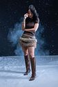 IANCA - BOTA FEMININA SALTO BAIXO CANO LONGO COURO CROCO MARROM