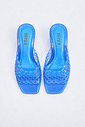 gummy-tamanco-feminino-tela-azul Tamanco Feminino Gummy Tela Azul vista superior detalhe do cabedal