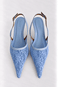 Slingback Salto Médio Couro Legítimo Renda Azul Dualipa