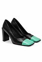 SCARPIN CAP TOE SALTO BLOCO THALIA PRETO/VERDE