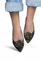 BIANCA - SAPATILHA SLINGBACK POMPOM VELUDO VERDE OLIVA