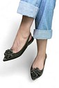 BIANCA - SAPATILHA SLINGBACK POMPOM VELUDO VERDE OLIVA