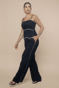 Conjunto Filete Contrastante - Blusa Com Alças + Calça Reta