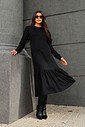 VESTIDO BARRA FRANZIDA  MIDI MANGA LONGA - PRETO