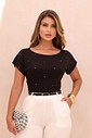 BLUSA DECOTE CANOA - PRETA POÁ