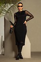 VESTIDO MIDI TULE MANGA LONGA - PRETO