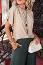 BLUSA DECOTE FRANZIDO - BEGE BLUSA DECOTE FRANZIDO - BEGE