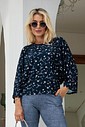 BLUSA COM DETALHE FRANZIDO - ESTAMPA AZUL