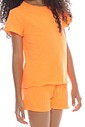 CONJUNTO MENINA BLUSA E SHORTS LARANJA NEON CONJUNTO MENINA BLUSA E SHORTS LARANJA NEON