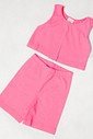CONJUNTO MENINA CROPED E BIKER ROSA NEON