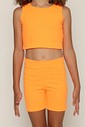 CONJUNTO MENINA CROPED E BIKER LARANJA NEON