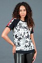 Blusa Feminina Manga Curta Preta Com Floral