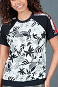 Blusa Feminina Manga Curta Preta Com Floral