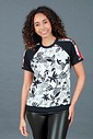 Blusa Feminina Manga Curta Preta Com Floral