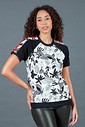 Blusa Feminina Manga Curta Preta Com Floral