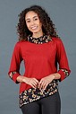 Blusa Feminina Manga Longa Bordô Com Detalhes Florais