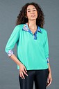 Blusa Feminina Manga 3/4 Gola e Punho Estampados Verde Blusa Feminina Manga 3/4 Gola e Punho Estampados Verde