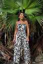 Conjunto calça macacão  floral preto e off