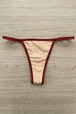 Top Simple Argol Mescla Bege - Frente do Produto Top de biquíni cortininha Top Simple Argol Mescla bege com detalhes marrons, vista frontal.