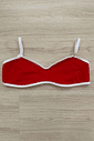 Top Biquíni Diana Duna Vermelho Texturizado VIBE BIKINIS Top de biquíni Diana Duna VIBE BIKINIS vermelho em tecido texturizado duna com viés e alças brancas, vista frontal.