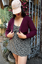 Cardigan curto em tricô bordô