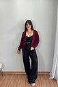 Cardigan curto em tricô bordô