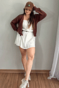 Cardigan curto em tricô marrom Cardigan curto em tricô marrom