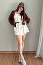 Cardigan curto em tricô marrom Cardigan curto em tricô marrom
