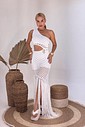 Vestido Tricô Handmade de Um Ombro Só Cintura Aberta com Franja e Hot Pants - Branca