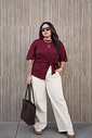 T-shirt Feminina Paloma Plus Size Detalhe Transpassada Cor Marsala