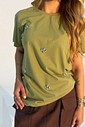 T-shirt Feminina Pamela Bordada Cor Verde Oliva