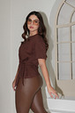 T-shirt Feminina Paloma Detalhe Frontal Transpassado Marrom T-shirt Feminina Paloma Detalhe Frontal Transpassado Marrom