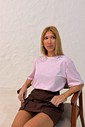 T-shirt Lais Cor Rosa Claro Aplique de Strass