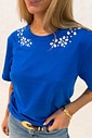 T-shirt  Lais Azul Cor Azul Royal Com Aplique de Strass