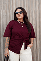 T-shirt Feminina Paloma Plus Size Detalhe Transpassada Cor Marsala