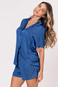 PIJAMA ACETINADO AMERICANO CURTO - CLÁSSICOS ACETINADOS NIGHT BLUE PIJAMA ACETINADO AMERICANO CURTO - CLÁSSICOS ACETINADOS NIGHT BLUE