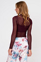 BLUSA FEMININA EM TULE MANGA LONGA - CLÁSSICO ACETINADO BOLD WINE COSTAS