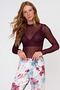 BLUSA FEMININA EM TULE MANGA LONGA - CLÁSSICO ACETINADO BOLD WINE FRENTE