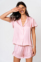 PIJAMA CURTO FEMININO AMERICANO TOQUE DE SEDA - CLÁSSICO ACETINADO PINK GLOSS